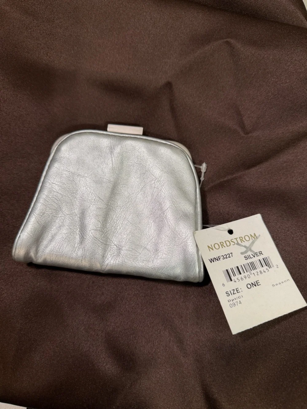 Nordstrom Silver Metallic Bills Pouch Clutch